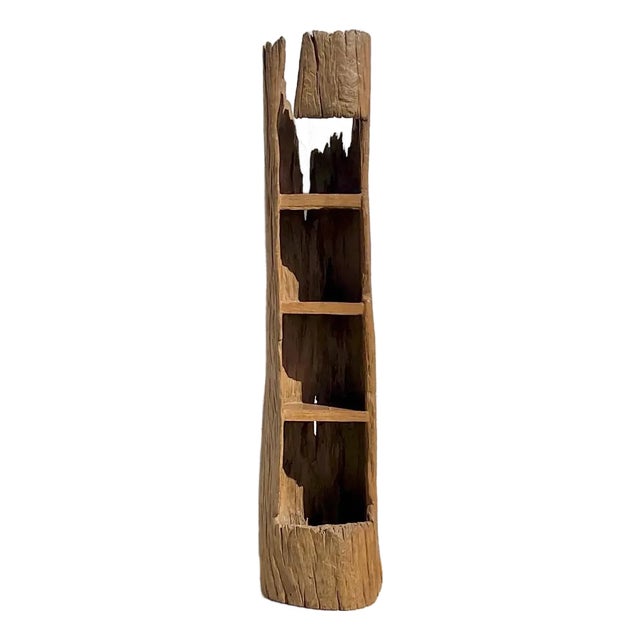 Vintage Boho Carved Tree Trunk Etagere For Sale