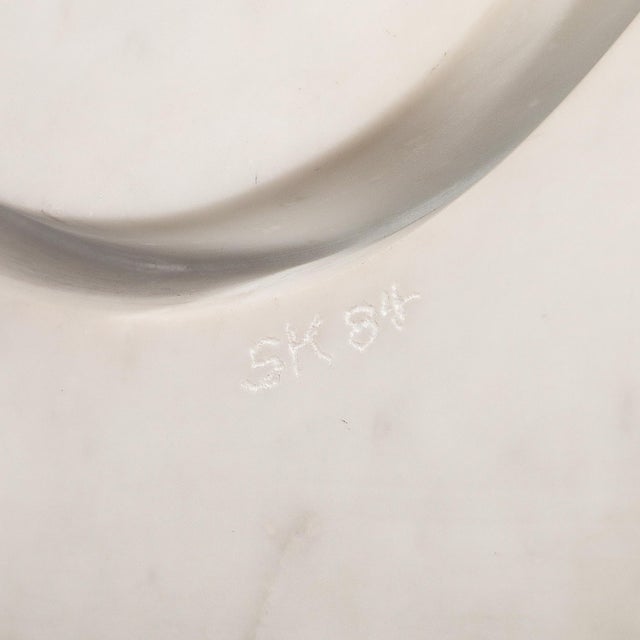 Mid-Century Abstract Looped Ribbon Sculpture in White Marble on Pyramidal Base For Sale - Image 11 of 12