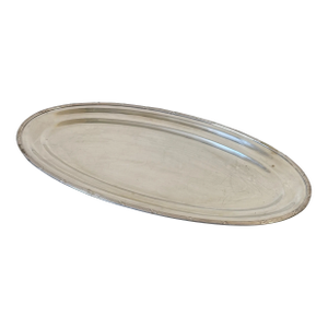 Mid-Century Large Oval Silverplate Tray With Reed and Ribbon Lineal