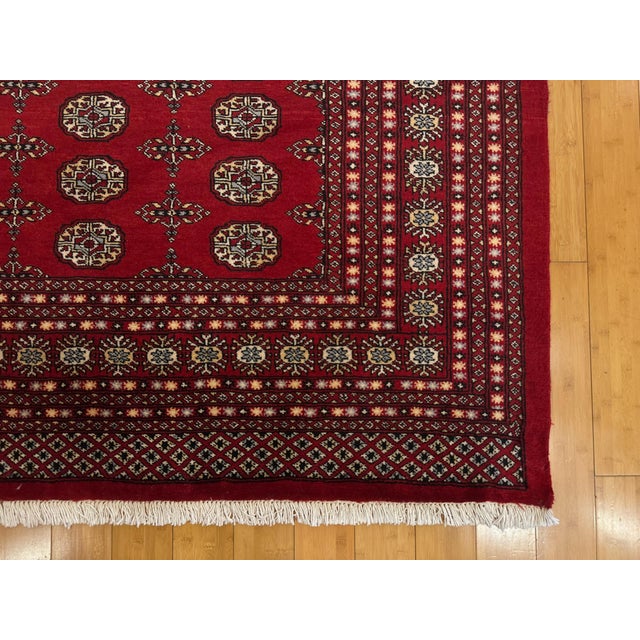 Pakistani Red Bokhara Classic Tekke Motif Wool Rug 9x10 For Sale - Image 4 of 10
