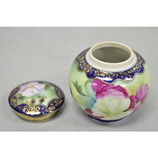 Antique I &Ec Co Japan Hand Painted Porcelain Cobalt Blue Covered Ginger Jar For Sale - Image 11 of 16