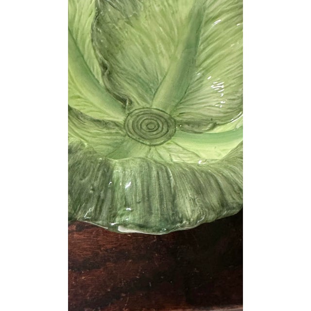 Ceramic Cabbage Leaf Majolica Centerpiece Bowl For Sale - Image 7 of 10