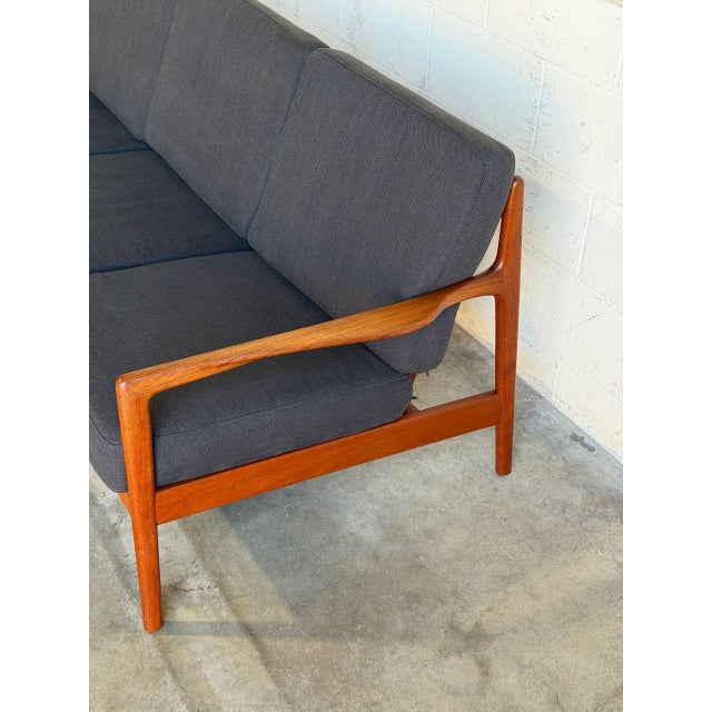 1960s Teak Black 3 Seater Sofa Couch Mid Century Modern Wooden Living Room Lounge Denmark 1960s For Sale - Image 5 of 15