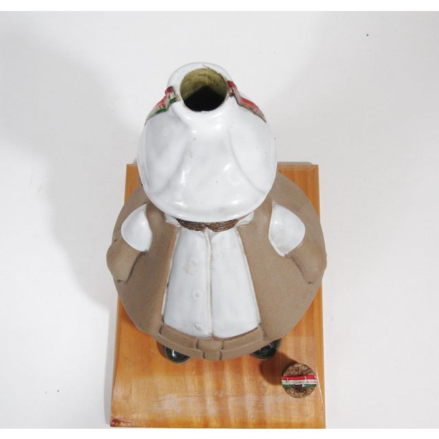 Large Mexican Figurative Ceramic Decanter on Wood Base, C. 1970s For Sale - Image 10 of 13