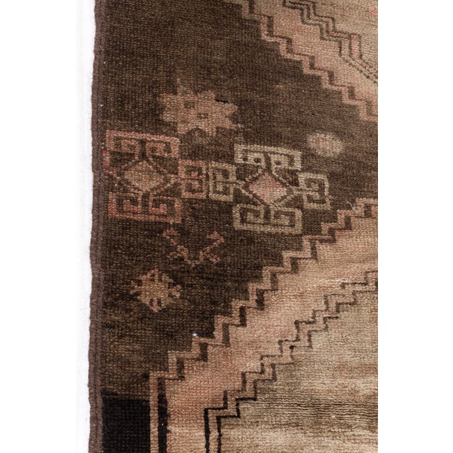 Vintage Circa 1940 Brown Turkish Oushak Hand Knotted Wool Runner 3ft 11in X 15ft 1in For Sale - Image 11 of 18