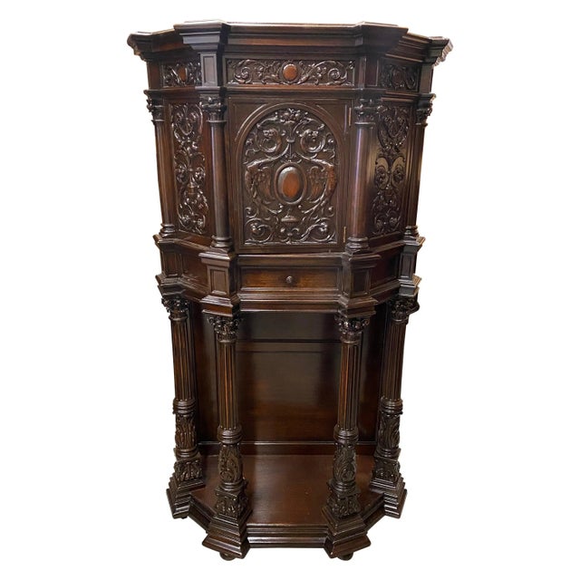 Rich Dark Walnut Hand Carved Antique English Court Cupboard For Sale - Image 12 of 12