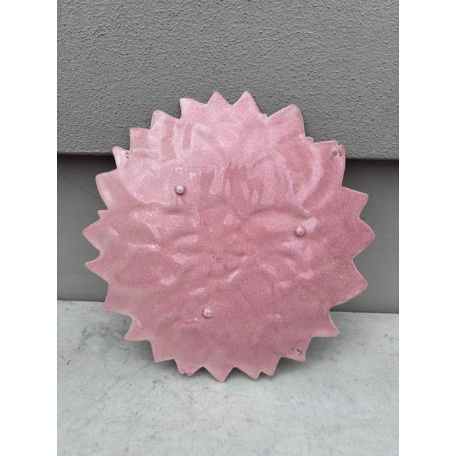 Large French Mid-Century Majolica Pink Flower Platter For Sale - Image 4 of 5