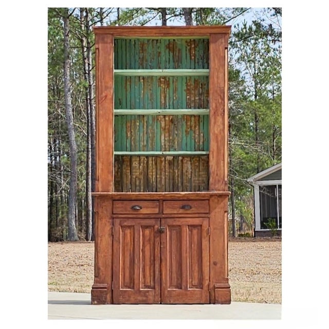 Early 19th Century Primitive Stepback Cupboard, Beadboard Back, Layers of Chippy Paint With a Warm Patina For Sale - Image 5 of 11