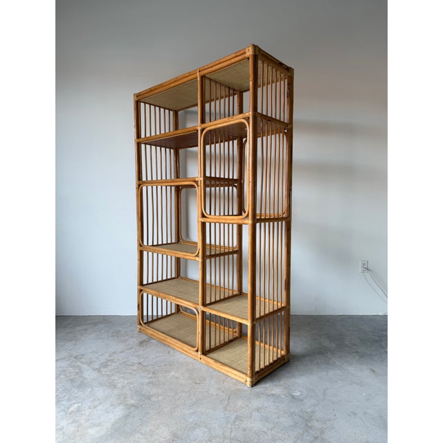 Mid-Century Modern Large- Vintage Coastal Rattan Bookcase Étagère With Cane Shelves For Sale - Image 3 of 12