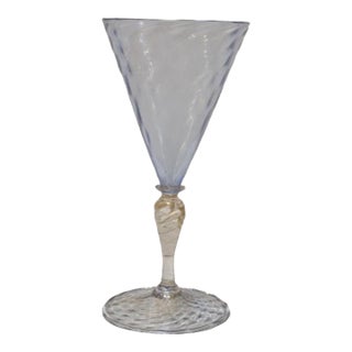 1960s Venetian Murano Ice Blue & Gold Aventurine Hand-Blown Wine Goblet For Sale