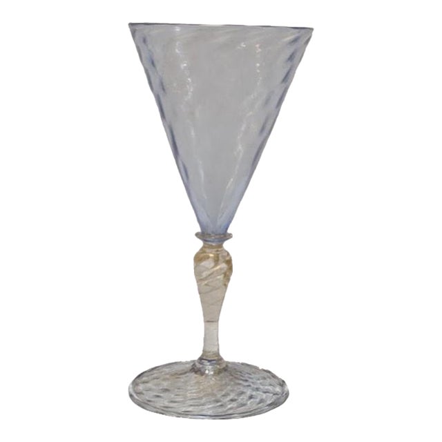 1960s Venetian Murano Ice Blue & Gold Aventurine Hand-Blown Wine Goblet For Sale