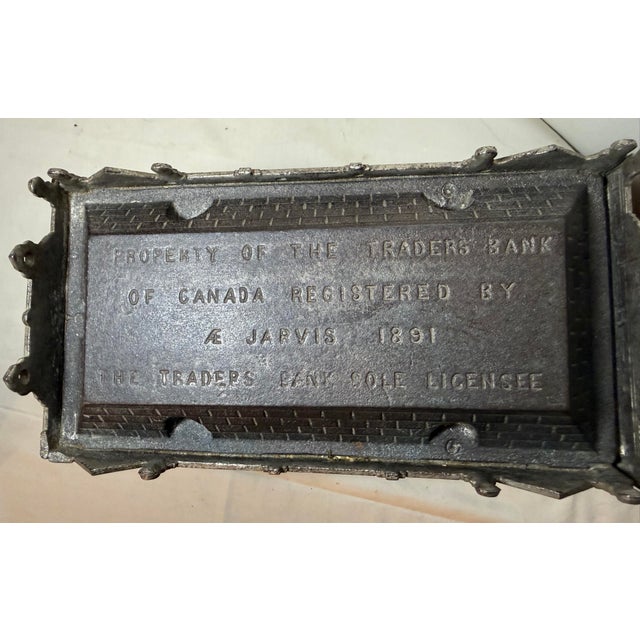 19th Century Rare Complete Big Antique Jarvis 1891 Traders Bank Toronto Cast Iron Still Bank For Sale - Image 5 of 18