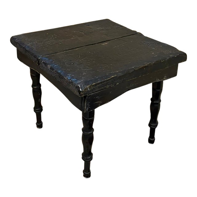 Rustic Dark Finish Side Table With Turned Legs For Sale