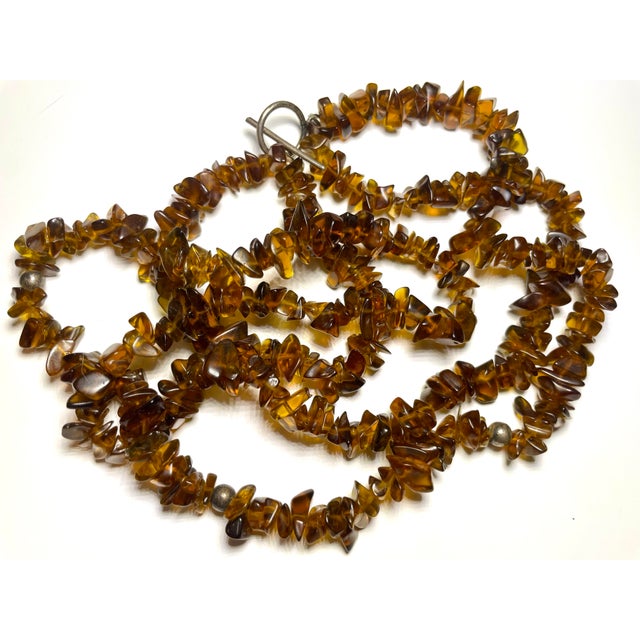 Metal Gemstone Necklace Double Strand Natural Cognac Honey Amber Necklace Sterling Silver Clasp For Sale - Image 7 of 7