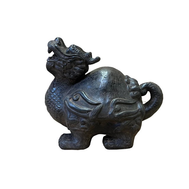Chinese Distressed Brown Black Marks Fengshui Dragon Turtle Figure For Sale In San Francisco - Image 6 of 6