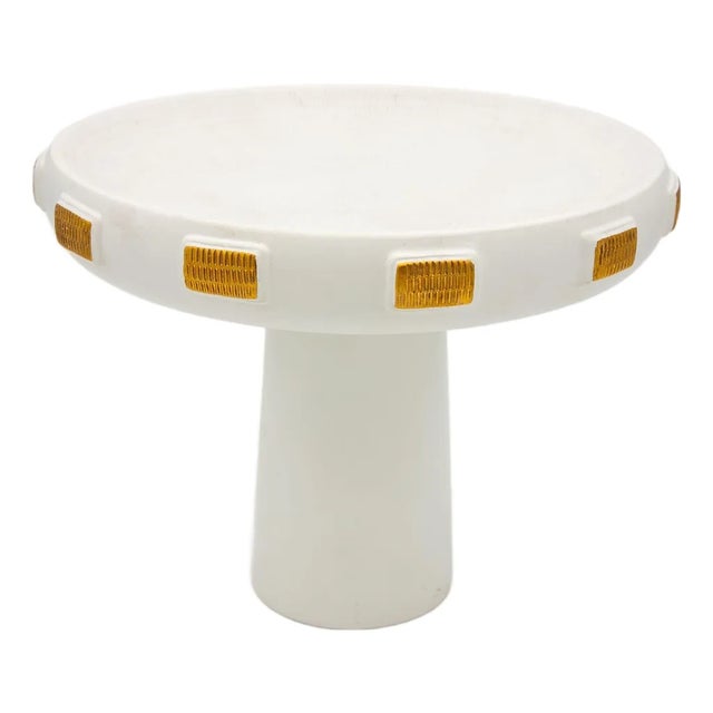 White & Gold Toggle Footed Serving Bowl or Platter, Handley Drive, Portugal 2016 For Sale