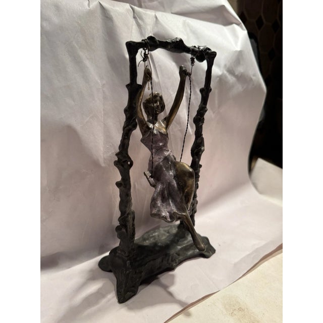 Bronze Auguste Moreau, Lady on Swing Sculptural Bronze For Sale - Image 8 of 9