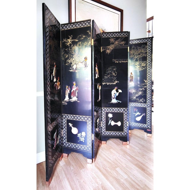 Mid 20th Century Chinese Export Six Panel Carved Soapstone Coromandel Screen For Sale - Image 12 of 18