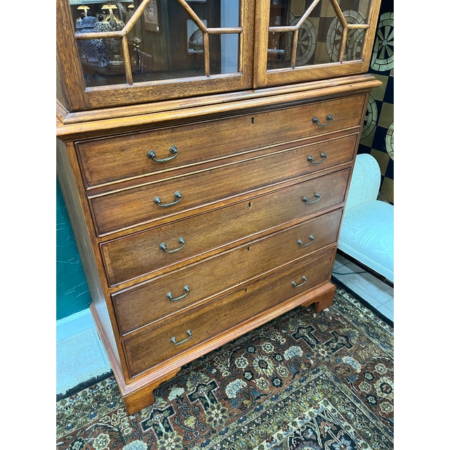 Brown Mid 20th Century Georgian Reproduction Double Door Secretary For Sale - Image 8 of 11