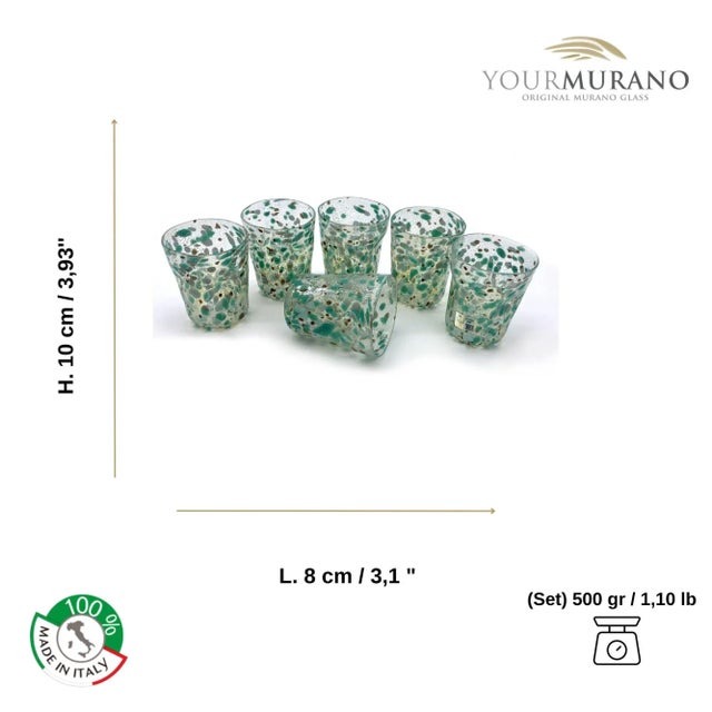 Set of six lovely Murano glass glasses. Ideal as an excellent gift for friends to enrich any type of table setting....