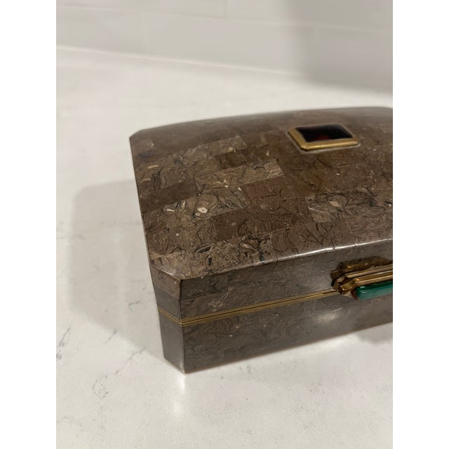 Vintage Maitland Smith Tessellated Stone, Brass, Malachite & Amethyst Box For Sale In Boston - Image 6 of 11