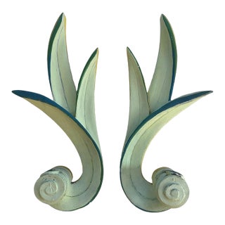 1940s American Chalk Paster Leaf Design Candle Wall Sconces a Pair For Sale