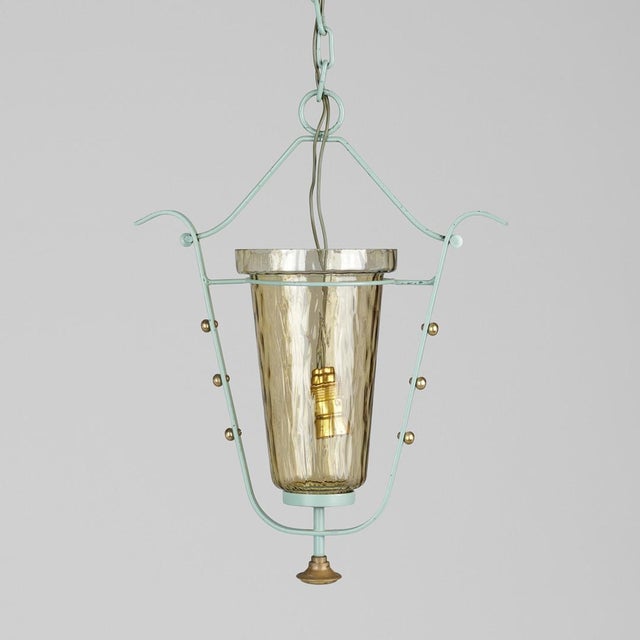 1950s Mid 20th Century Swedish Modern Style Painted Metal & Amber Glass Pendant Ceiling Lamp For Sale - Image 5 of 5