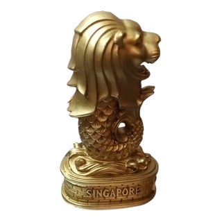 Merlion Mascot of Singapore Gold Tone Resin Figurine. For Sale