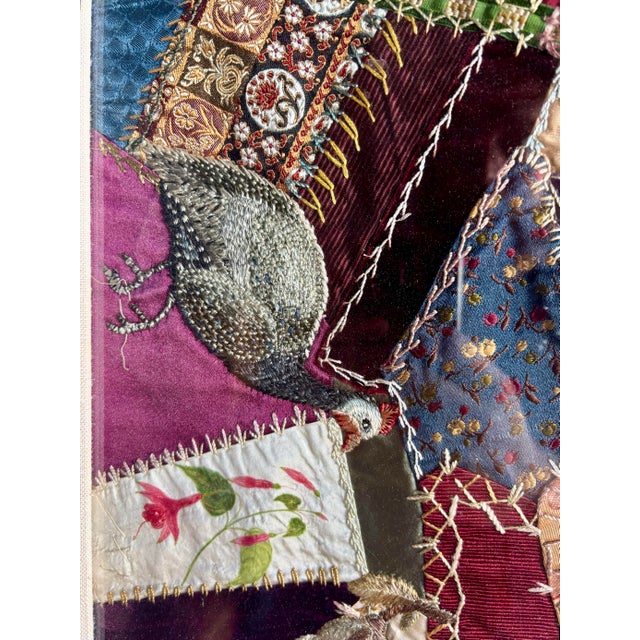 Gray 19th C Victorian Style Textile - Framed Crazy Quilt Panels With Embroidery For Sale - Image 8 of 8
