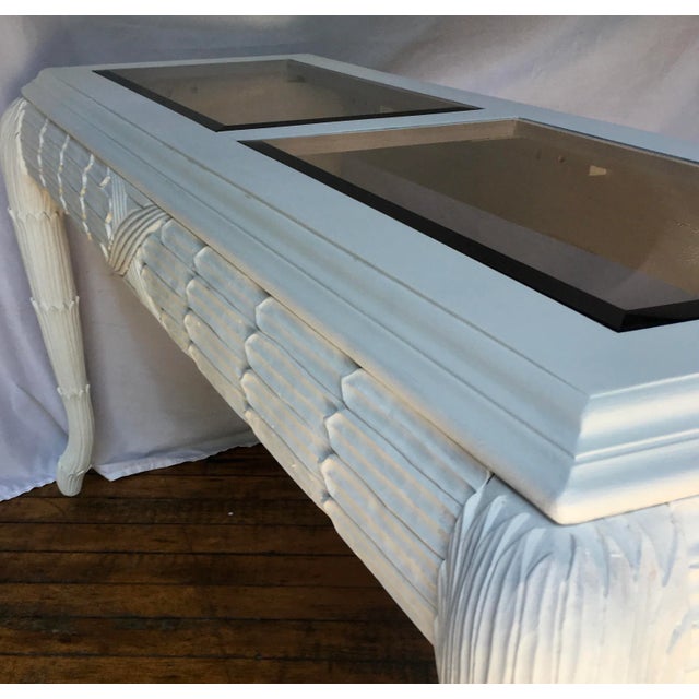 Wood Serge Roche Style Plaster White Palm Carved Console Table For Sale - Image 7 of 13