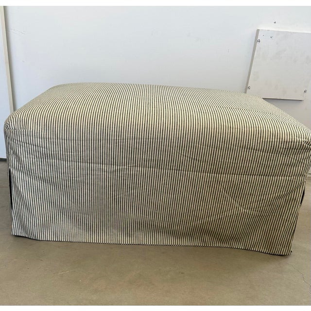 Transitional Custom Upholstered Waterfall Ottoman in Rose Tarlow “Gigi” Stripe For Sale - Image 3 of 7