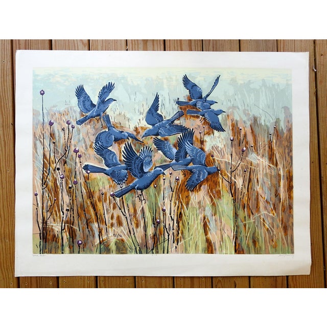 Mid 20th Century Mid 20th Century Guy MacCoy Black Birds Serigraph Print For Sale - Image 5 of 5