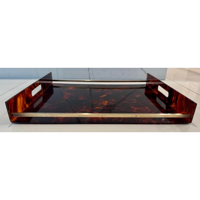 Modern Large Christian Dior Lucite & Brass Serving Tray For Sale - Image 3 of 10