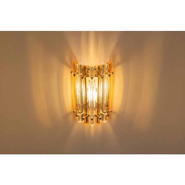Murano Glass Column Wall Sconces | Clear & Amber Triedri Prisms, Chrome Frame - a Pair For Sale In Los Angeles - Image 6 of 6
