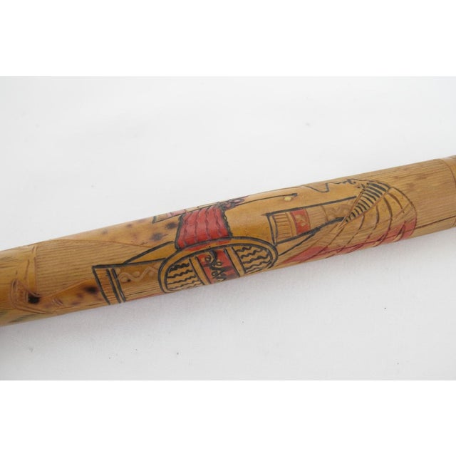 Antique Tijuana Mexico 1932 Aztec Native Painted Wood Walking Stick Cane For Sale In Portland, OR - Image 6 of 13