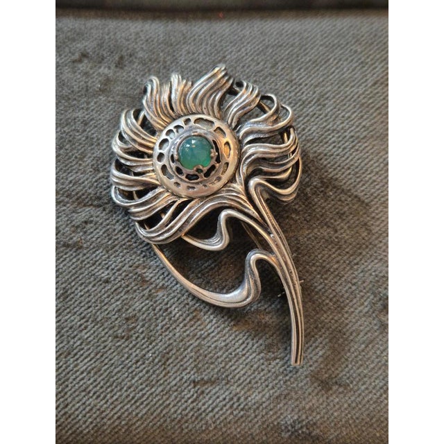 Peacock Feather No. 16/1000 Brooch in Silver & Chrysoprase in the style of Alphonse Mucha, 1992 For Sale - Image 10 of 16