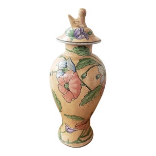 Vintage "Dynasty" Hand Painted Porcelain Vase With Floral Pattern, Made in Macao For Sale