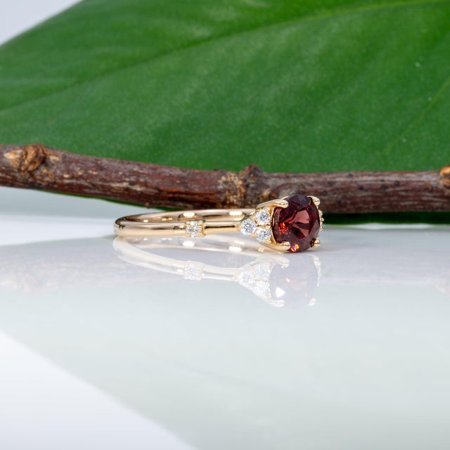 Metal Red Spinel Ring With Earth-Mined Diamond Accents in Solid 14k Gold, Size 6.75 For Sale - Image 7 of 9