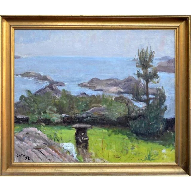 1970s Coastal Scene Landscape Oil Painting, Framed For Sale - Image 4 of 4