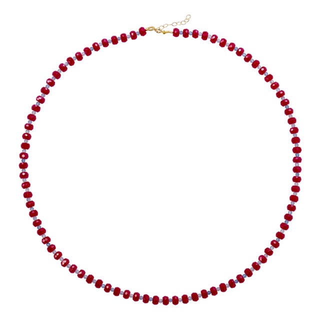 Jumbo Ruby Aquamarine Necklace 18k Gold For Sale