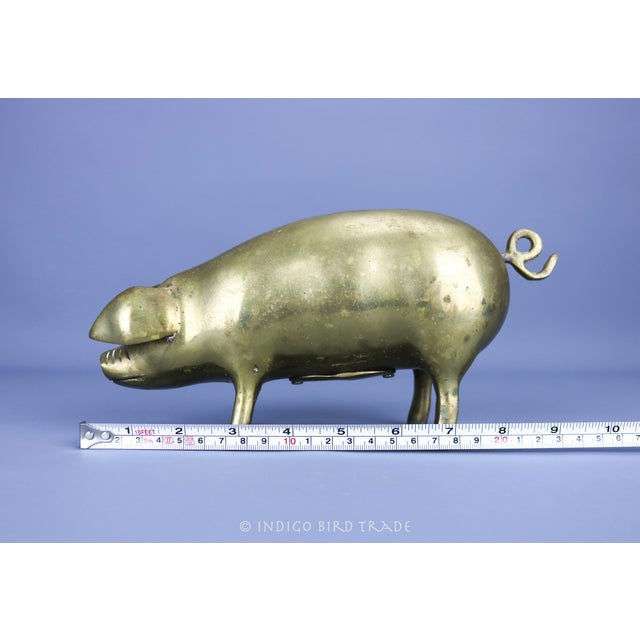 Large Vintage Solid Brass Piggy Bank Pig Sculpture For Sale - Image 9 of 9