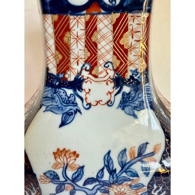 Antique Japanese Imari Porcelain Hexagonal Baluster Vase For Sale - Image 9 of 12