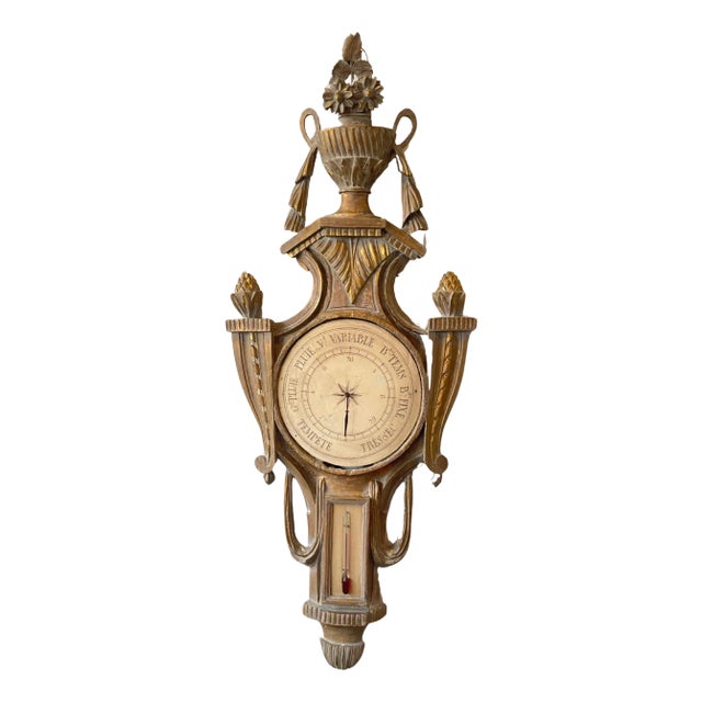 1880s French Carved Wood Barometer For Sale