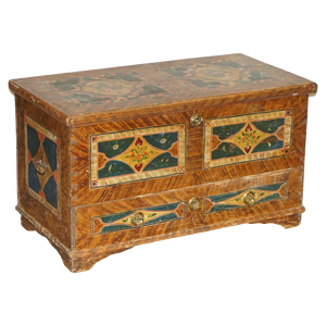 1875 Large Antique Original Paint Romanian Blanket Chest Coffer Trunk + Drawer