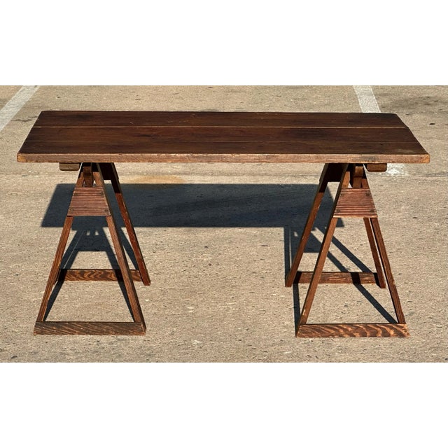 Early 20th Century Early 20th Century Vintage Wood Sawhorse/Trestle Work Table For Sale - Image 5 of 5