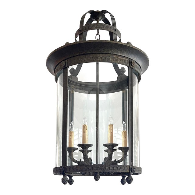 Large Louis XVI Style Bronze and Iron 6-Light Hanging Lantern For Sale