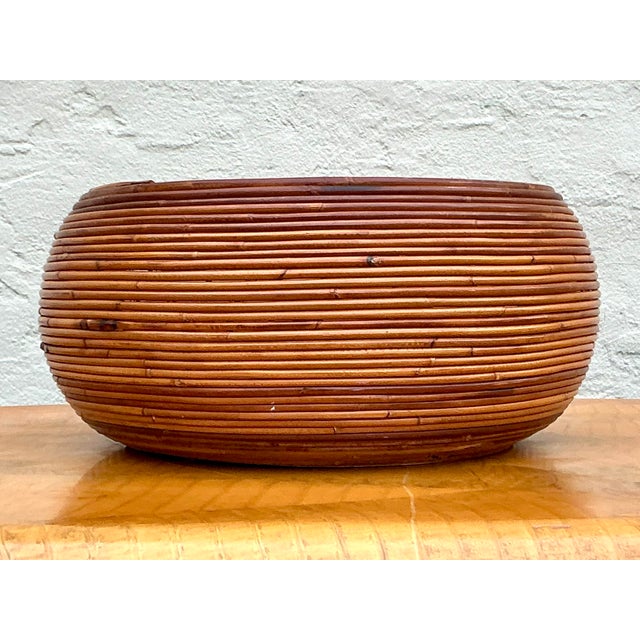 Camel Vintage Boho Monumental Pencil Reed. Basket For Sale - Image 8 of 12