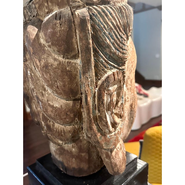 Large Wood Sculpture of Boddhisatva Head Ming Dynasty For Sale - Image 11 of 17