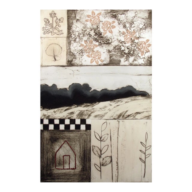 1990s Mary Calkins "Greenfields I" Hand Signed Numbered Art Print Etching For Sale