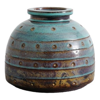 Mid-Century Swedish Decorative Turquoise Blue Stoneware Farsta Vase by Wilhelm Kåge for Gustavsberg, 1940s For Sale